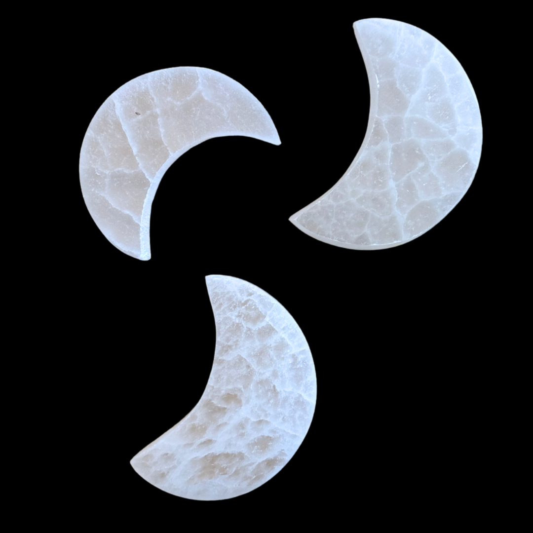 Snowy Selenite Crescent Moon