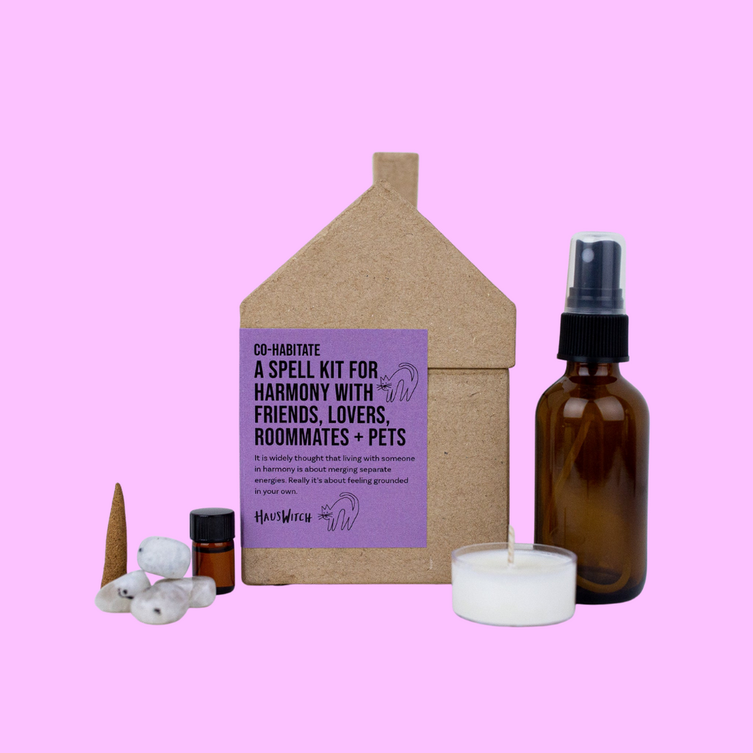 HausWitch Co-Habitate Spell Kit including house-shaped box with purple label.
