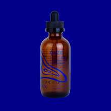 Load image into Gallery viewer, Gaze: A glass cleaner for protection, in an amber glass bottle intentionally adorned with minimalist navy blue swirls. 4 oz/118 mL.
